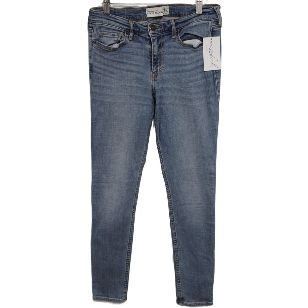 Womens Abercrombie & Fitch Super Skinny Blue Denim Light Wash Jeans Size 4 Short - Picture 1 of 6